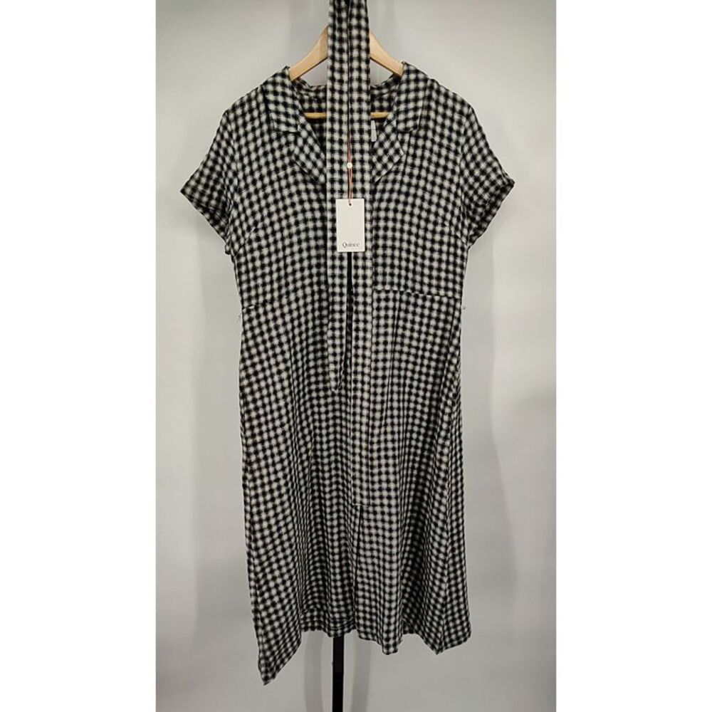 Quince Black and White Checkered Dress